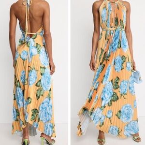 L’IDEE pleated floral halter maxi dress